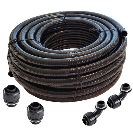 HYDROMAXX 1.25 in. x 25 ft Black UL Listed Non-Metallic Flexible Liquid Tight Electrical Conduit with Fittings LT114025FB